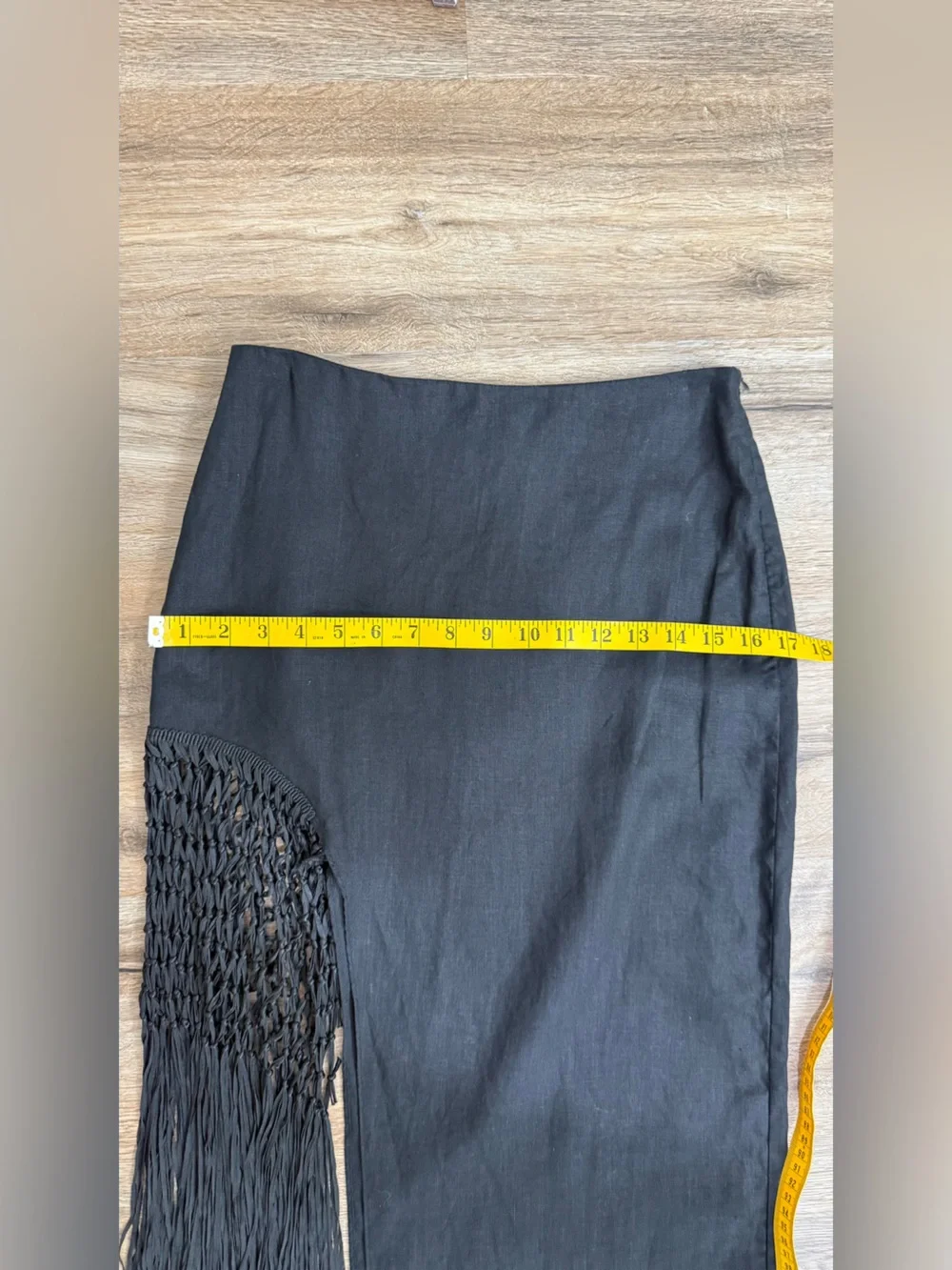 ZARA Black High Waist Fringed Linen Midi Skirt Size XS Bloggers Fave Holiday